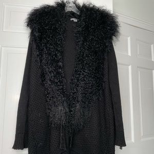 Vince Fur Collar Black Cardigan